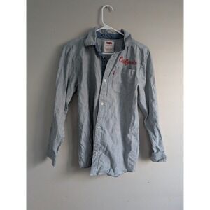 Levi's Kids Button Down Shirt California Embroidered Blue White Stripe Cotton 12